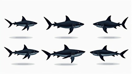 Realistic Shark Illustrations on White Background for Marine Life Projects and Educational Use