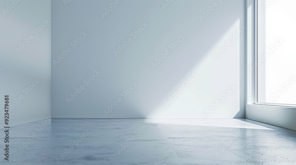 Aufkleber a serene empty room with a minimalist design, highlighted by sunlight streaming through a large wind