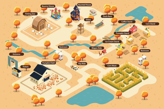 Isometric Map of a Pumpkin Farm for Pumpkin Patch Vector Illustration