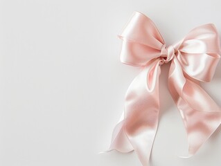 White Bow Ribbon. Beautiful Pink Ribbon Bow With Closeup on White Background