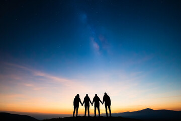 Group Silhouette Under Milky Way at Dawn