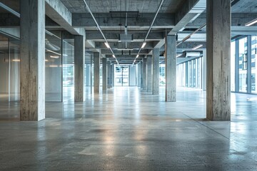 Building Column. Empty Office Area in Business Building Architecture Design