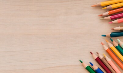 Obraz premium Simple children's text space with colored pencils of various colors, Generative AI
