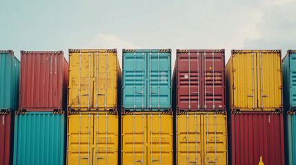 Fototapeta premium containers in port, stacked containers, various colored containers