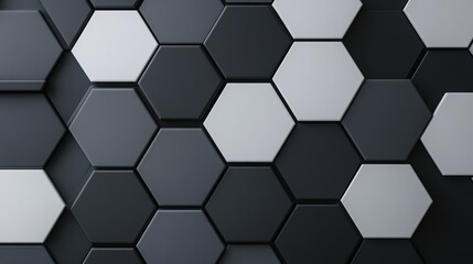 Fototapeta premium Hexagon tiles in monochrome, varying grey tones, minimalistic and sleek, smooth texture, clean and modern design