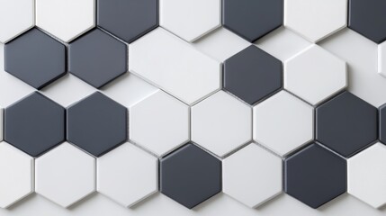 Naklejka premium Hexagon tiles in various grey shades, minimalist approach, smooth and seamless texture, contemporary design