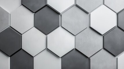 Fototapeta premium Hexagon tiles in various grey shades, minimalist approach, smooth and seamless texture, contemporary design