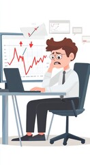Fototapeta premium Stressed businessman analyzing declining stock market graph on computer screen in office
