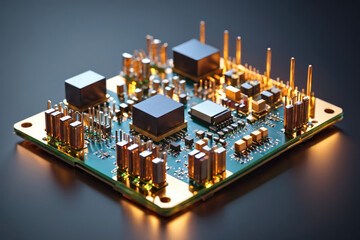 High-Tech Circuit Board With Gold Plating Under Soft Lighting Showcasing Intricate Design Details