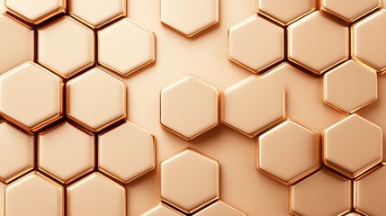 Obraz premium Hexagonal honeycomb structure, rich golden tones, delicate shadows, nature-inspired look, perfect symmetry with a soft gradient effect