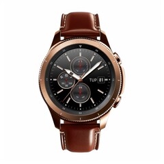 Elegant Brown Leather Smartwatch with Chronograph Features, Modern Design Technology