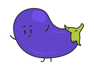 Funny eggplant doodle kawaii character illustration with outline isolated on white.