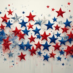 Fototapeta premium Red, White, and Blue Stars on White Background.