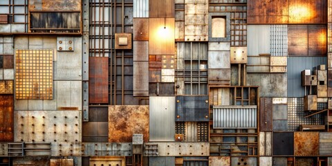 Industrial Reverie: European urban chic, exposed textures, metallic accents, muted colors, geometric shapes