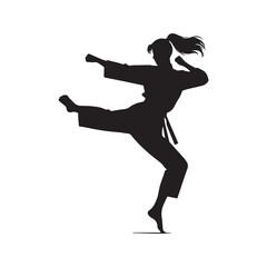 woman black belt player silhouette. Martial art icon.