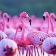 Flamingo. A large group of pink flamingos walking in the lake