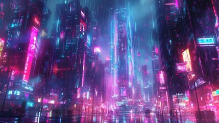 Fototapeta premium Cyberpunk Cityscape in the Rain