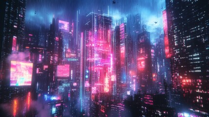 Obraz premium Cyberpunk Cityscape in the Rain