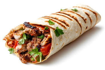 Shawarma with fresh vegetables on white background