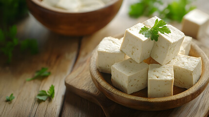 Delicious tofu in bowl food photography