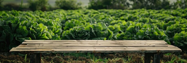 Fototapeta premium Wooden Table Surrounded by Vibrant Green Vegetables