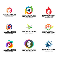 Set of Compass Global Globe Earth Adventure GPS navigation logo design. Vector Illustration