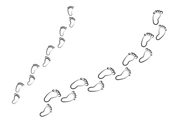 Human feet traces, footmark symbol, vector, silhouette set. Human Foot prints vector, silhouette icon on white background. Line Foot print flat icons, logo. Vector illustration.