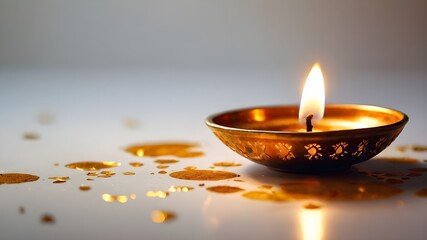 Indian gilded diya (oil lamp) isolated on white. Traditional element of ritual and religious ceremonies