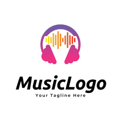 Headphones music audio entertainment logo design template vector.