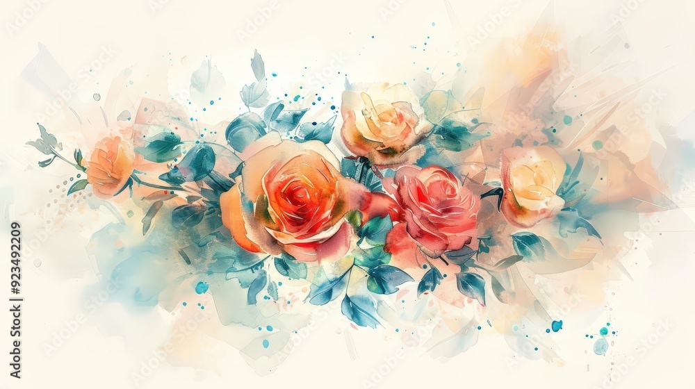 Poster create a bouquet icon with a watercolor effect, blending soft colors and delicate brush strokes.