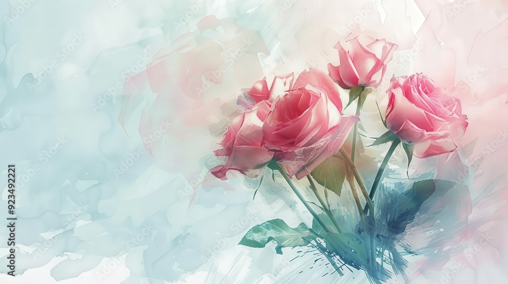 Poster create a bouquet icon with a watercolor effect, blending soft colors and delicate brush strokes.