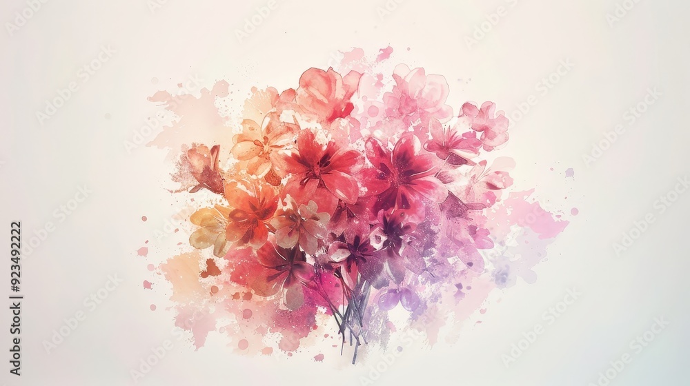 Poster create a bouquet icon with a watercolor effect, blending soft colors and delicate brush strokes.