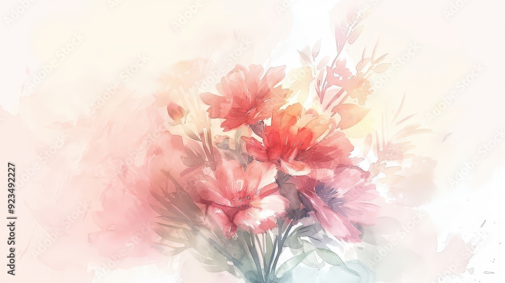 Poster create a bouquet icon with a watercolor effect, blending soft colors and delicate brush strokes.