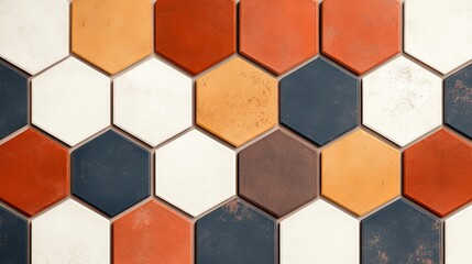Retro hexagon pattern, muted vintage colors, old-school feel
