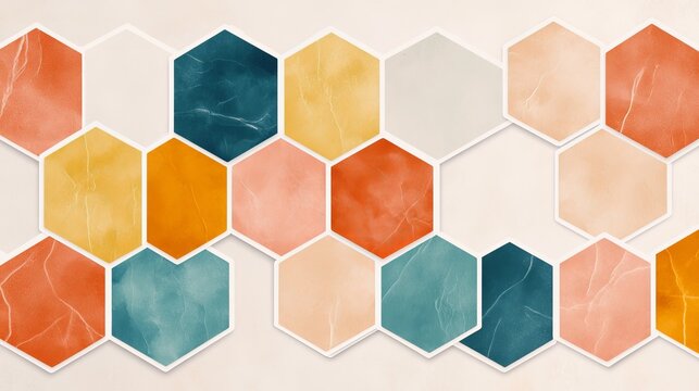 Retro hexagon pattern, muted vintage colors, old-school feel