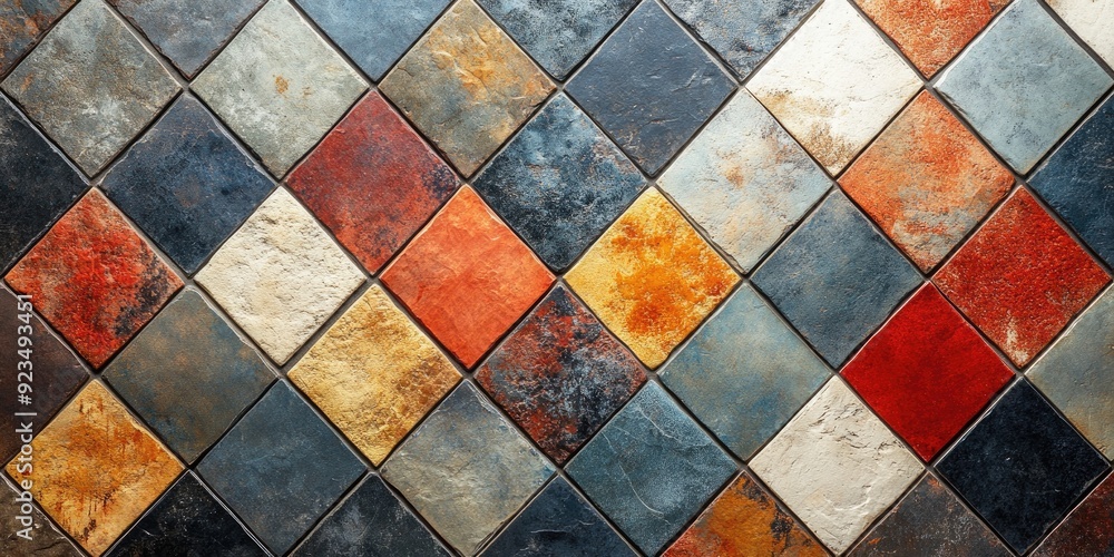 Poster colorful square leather tiles creating modern geometric pattern