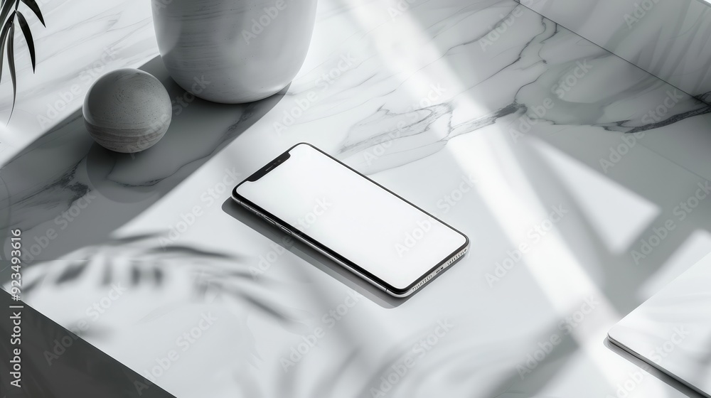 Poster create a clean and modern product background showcasing a sleek gadget against a minimalist white ba