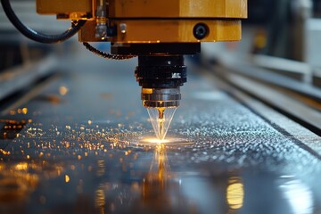 Cnc machine cutting metal plate with water cooling system being used for heavy industry modern factory