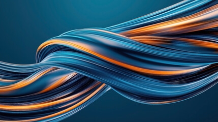 Abstract design featuring intertwined blue and orange flowing lines on a dark background, creating a dynamic and fluid visual effect.