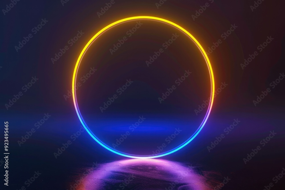 Poster neon circular light with a glowing gradient on a dark background, creating a modern and vibrant atmo