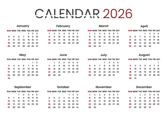 Calendar 2026 template, сalendar 2025 week start Monday, corporate vector design.