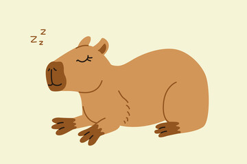 Cute capybara in various poses vector illustration. Funny capibara adorable exotic animal relaxing. South America mammal print or poster. Cartoon flat isolated vector