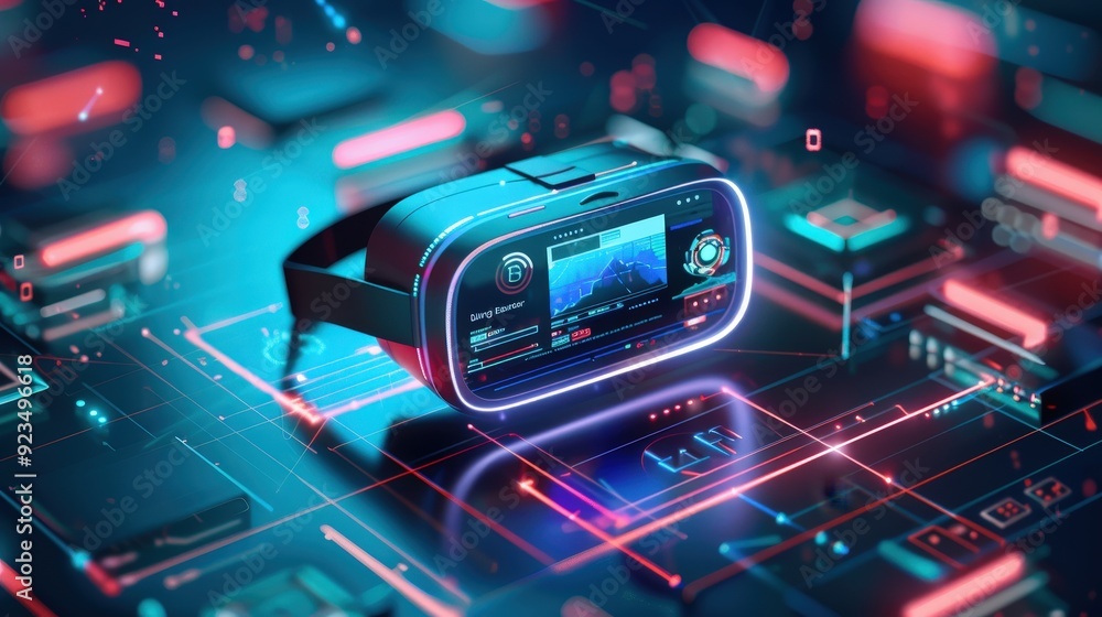 Poster create a design for a digital banking platform incorporating virtual reality features