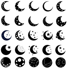 Adobe Illustrator ArtworkMoon icon vector set. Celestial Moon illustration sign collection. Retro Moon symbol or logo. © Denys