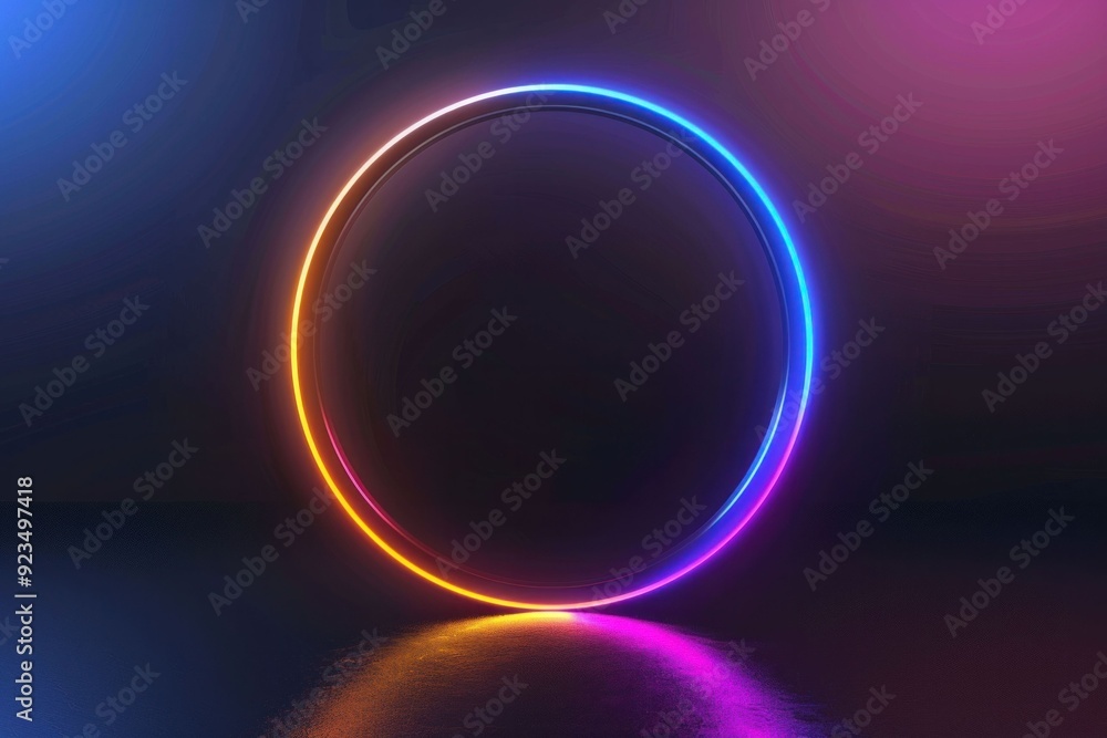 Poster abstract glowing circle on a dark background with vibrant neon colors, creating a futuristic and ene