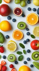 Naklejka premium Fresh fruit flat lay composition on white background