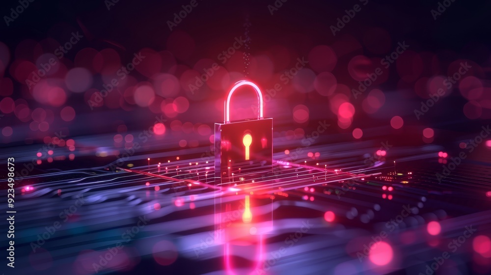 Poster digital padlock symbolizing cybersecurity and data protection