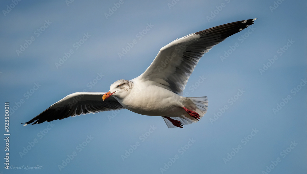 Wall mural a seagull flying over the water.