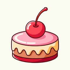 Small pastry cake dessert with a red maraschino cherry stock illustration