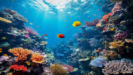 Underwater coral reefs with colorful fish
